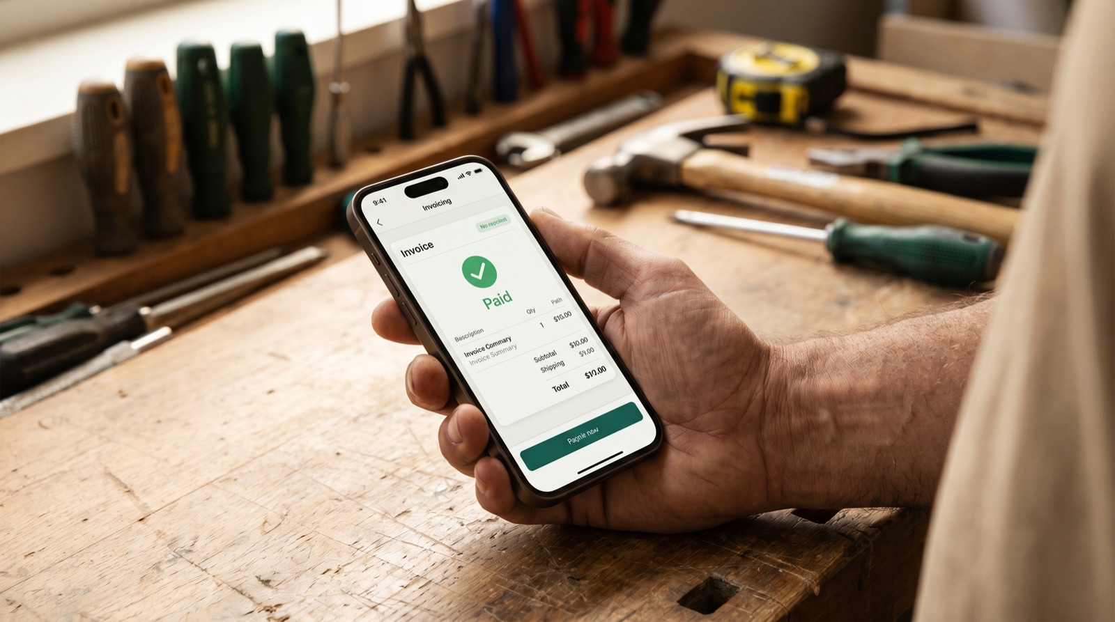 Contractor reviewing invoicing options on the job