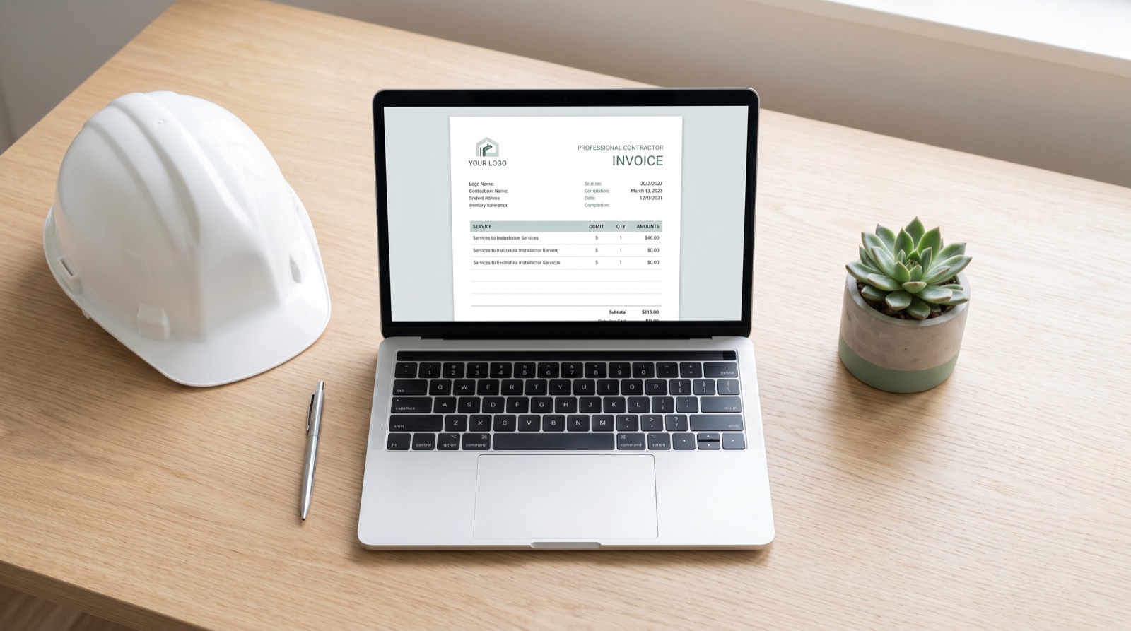 Contractor preparing an invoice after a completed job